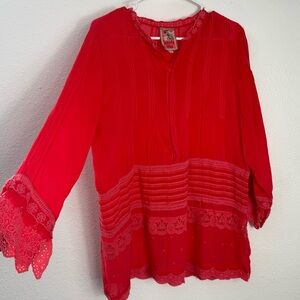 Johnny Was Vibrant Red Lace Blouse